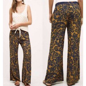 Anthropologie Hei Hei Womens Tana Wide Leg Pant Paisley Gold Blue Size M